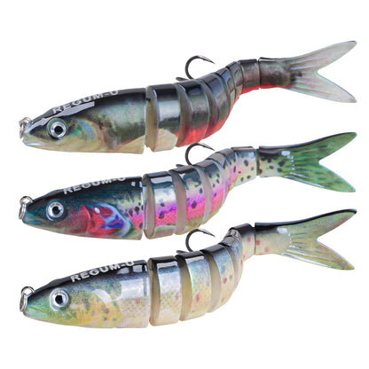 Regum-U Fishing Lures 8 Segment Realistic Swimbait with 3D Eyes Vibrating Tail, Smooth Lifelike Swimming for More Bites, Reinforced Fiber Joint, Durable Unbreakable Glide Bait for Various Fish